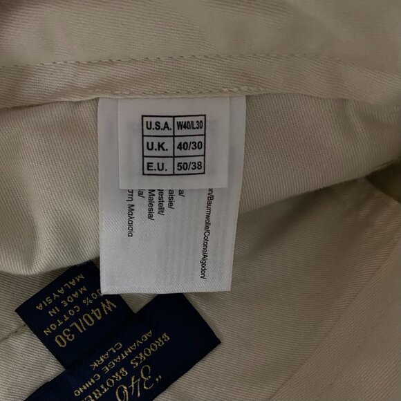 Brooks Brothers Advantage Chino Clark Pants Mens 40x30 Khaki Flat Front Straight - Picture 10 of 15